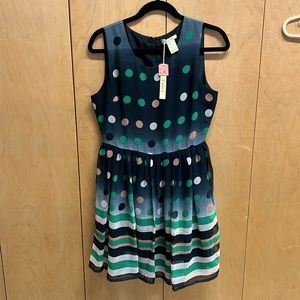 Anthropologie - Esley NWT Short Pleats Polka Dot dress black green pink medium